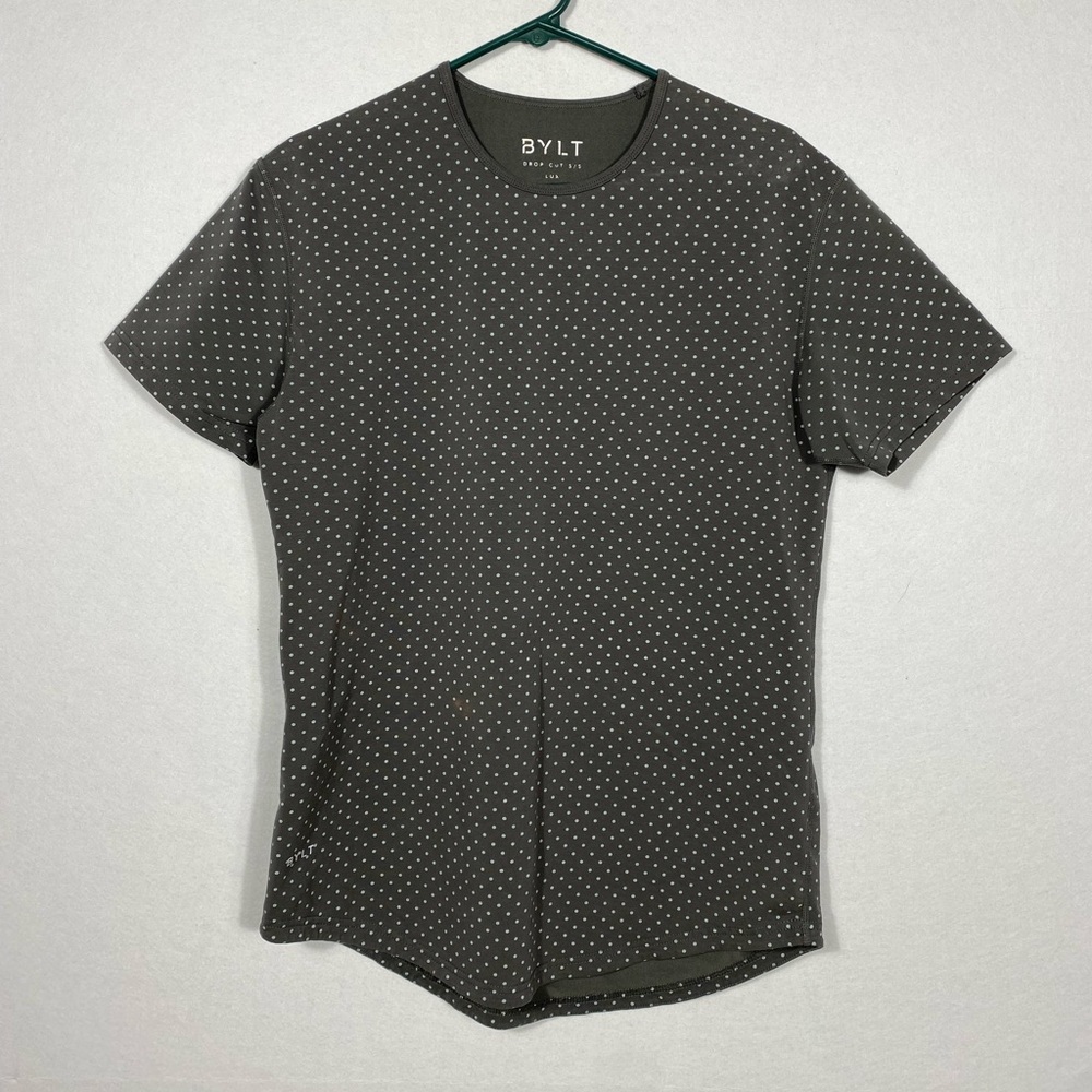 BYLT Basics Drop Cut Lux Tee Gray with Polka Dots size Medium
